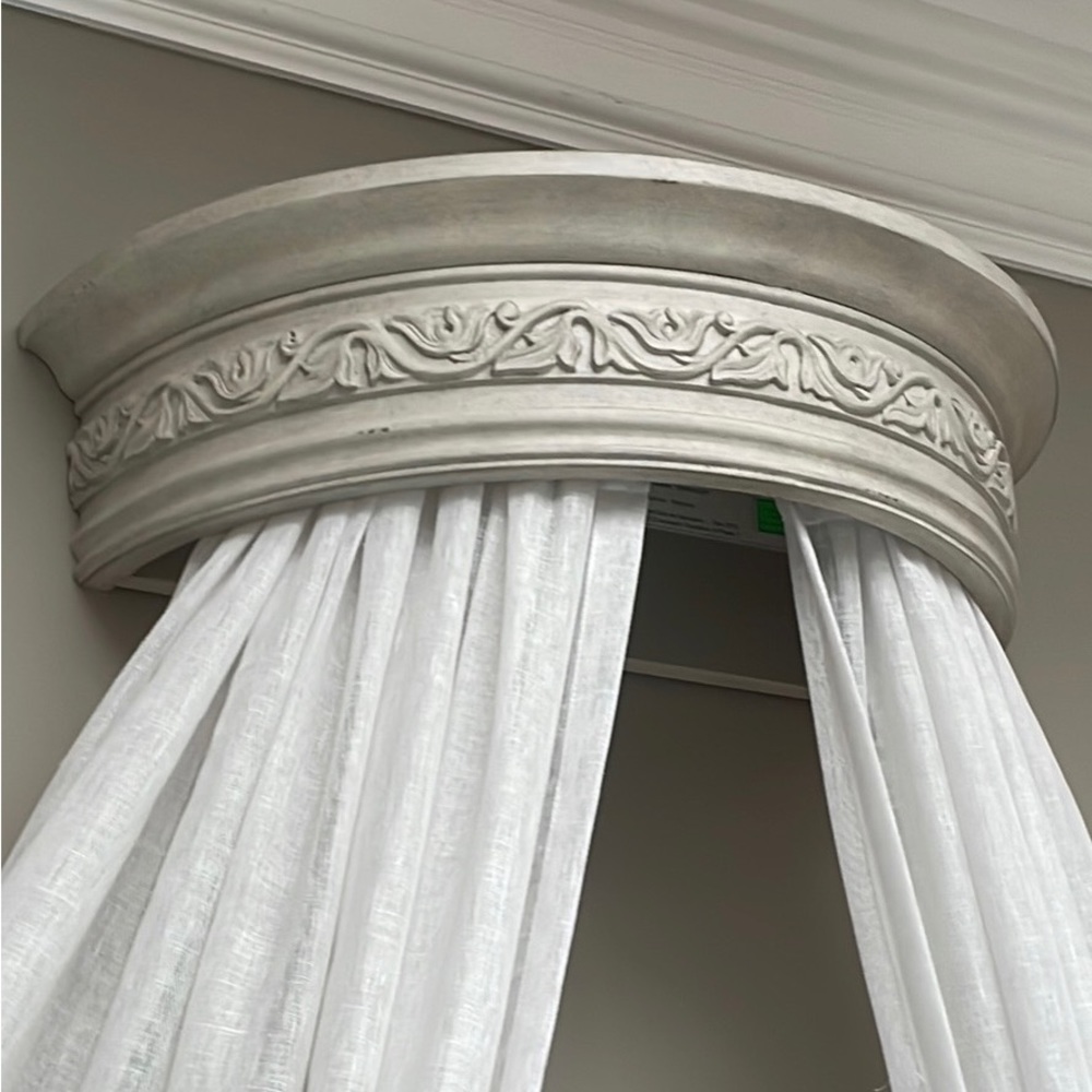 VINTAGE GREY CARVED WOOD CANOPY CEILING BED CROWN